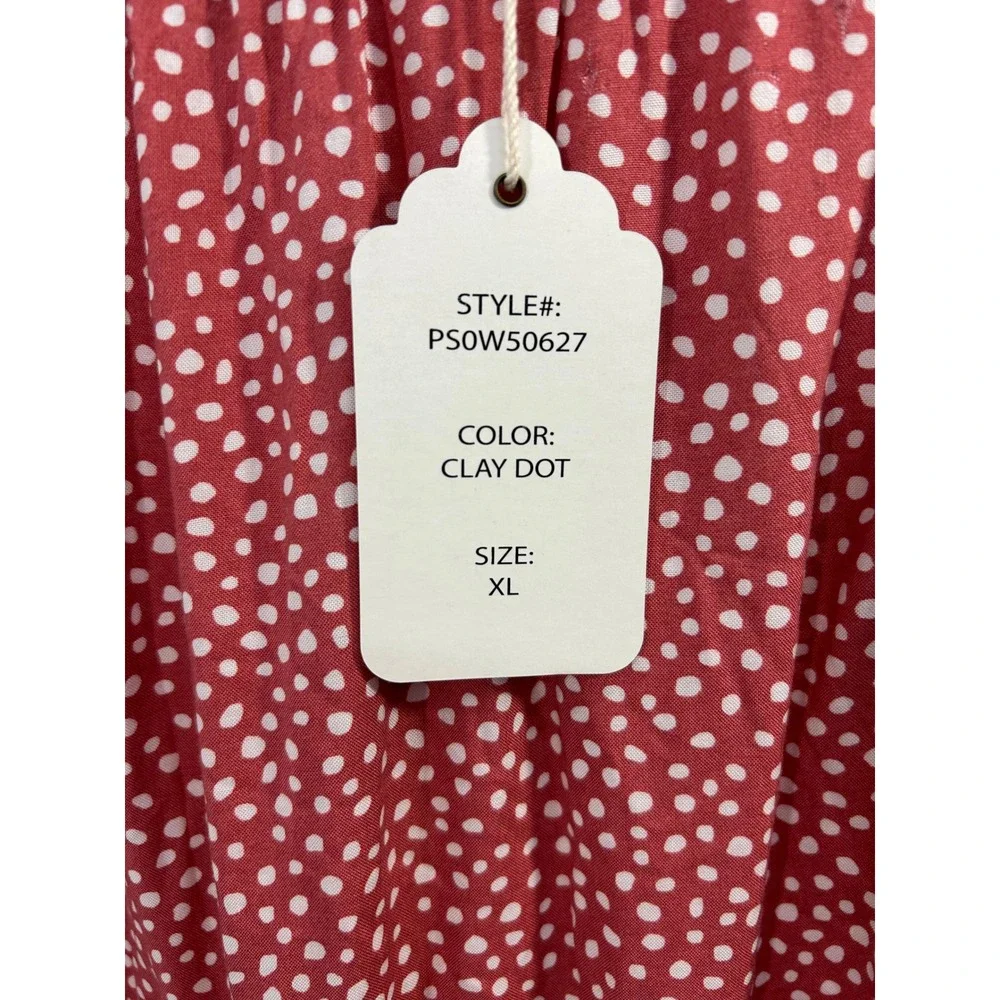 Pink Rose Clay Dot Polka Dot Tiered Maxi Skirt XL Elastic Waist PS0W50627‎ NEW